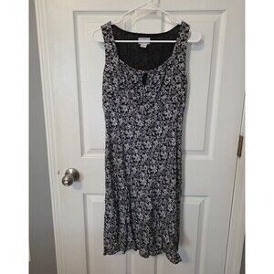 Loft Petites Summer Dress 8 Petite Black And White Floral Print Keyhole Neck 8P